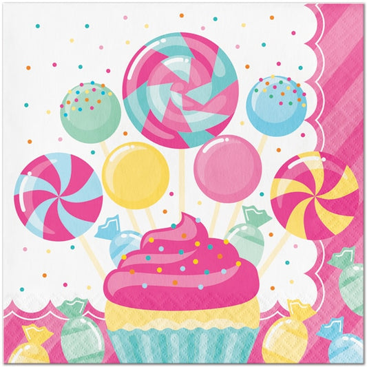 Sweet Candy Party Lunch Napkins, 6.5 inch fold, set of 16