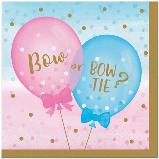 Balloons Gender Reveal Lunch Napkins, 6.5 inch fold, set of 16