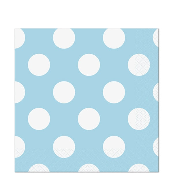 Powder Blue with White Dot Beverage Napkins, 5 inch fold, set of 16