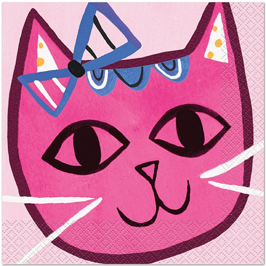 Pink Cat Lunch Napkins, 6.5 inch fold, set of 16