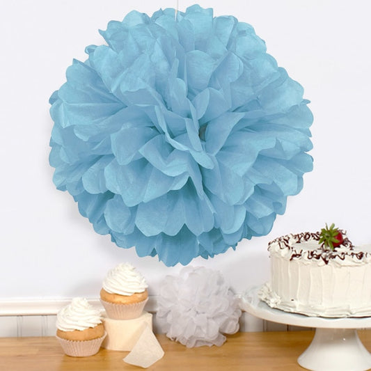 Baby Blue Puff Ball Tissue Decoration, 16 inch