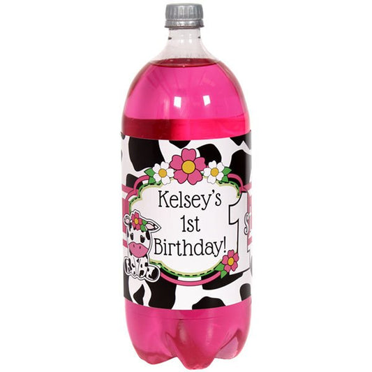 Birthday Direct's Cow 1st Birthday Pink Custom Bottle Labels