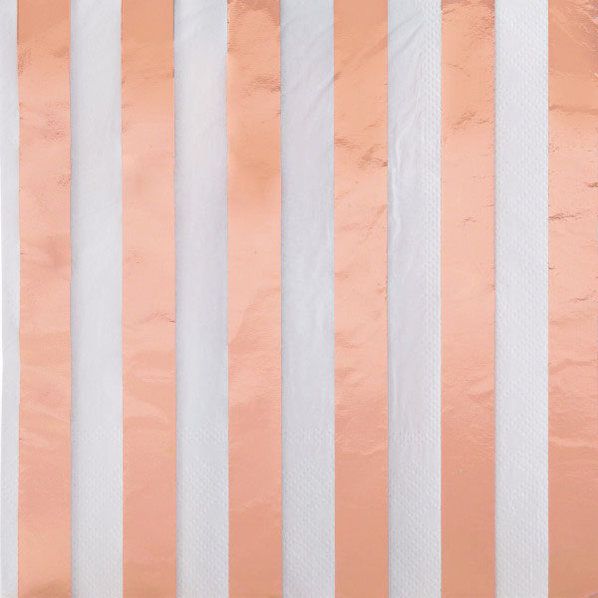 Rose Gold Foil with White Stripe Lunch Napkin, 7 inch folded, set of 16