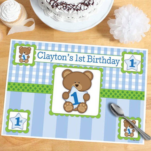 Birthday Direct's Bear 1st Birthday Blue Custom Placemats