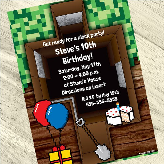 Birthday Direct's Pixel Craft Party Custom Invitations
