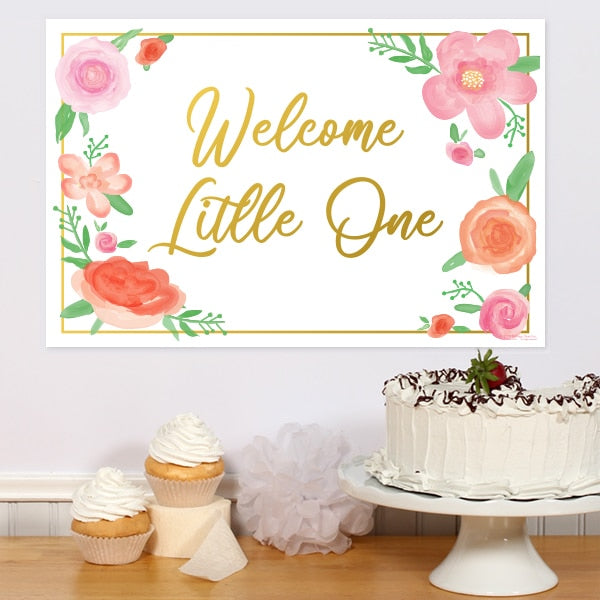 Welcome Floral Baby Shower Sign, 8.5x11 Printable PDF Digital Download by Birthday Direct
