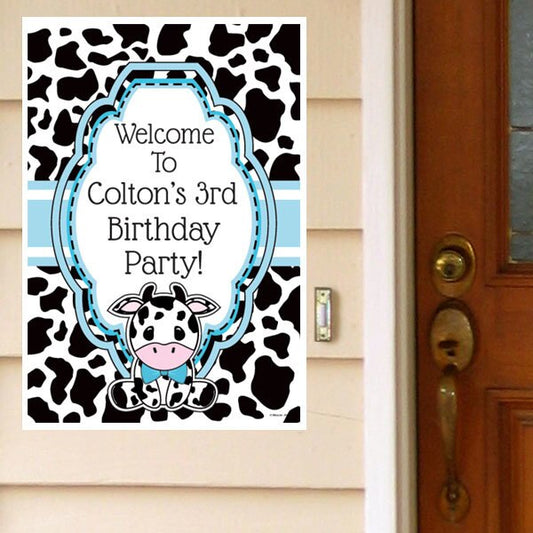 Birthday Direct's Cow Blue Party Custom Door Greeter