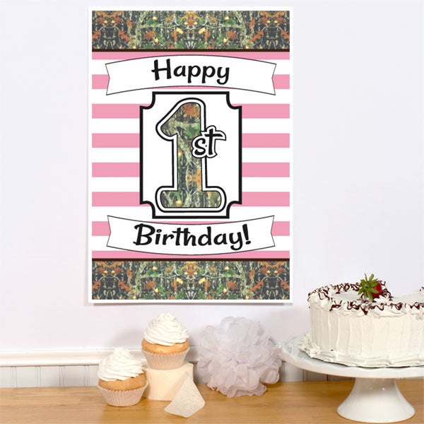 Camouflage Pink 1st Birthday Sign, 8.5x11 Printable PDF Digital Download by Birthday Direct