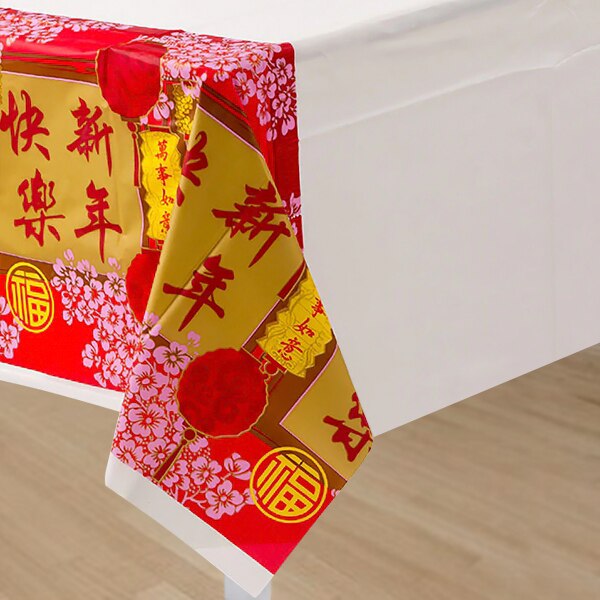 Chinese New Year Plastic Table Cover, 54 x 102 inch, each