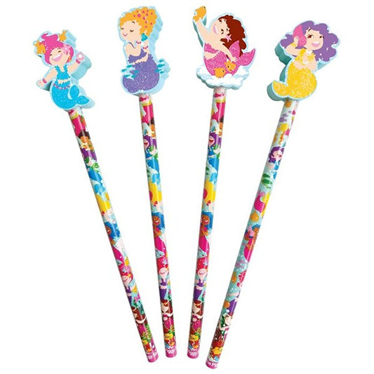 Little Mermaid Party Pencil with Eraser Topper Set, favors, 4 piece