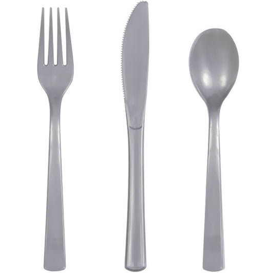 Silver Cutlery for 6 Settings, Reusable Plastic, 6 inch, set of 18