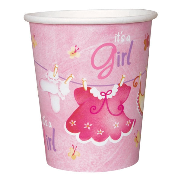 Pink Clothesline Baby Shower Cups, 9 oz, 8 ct