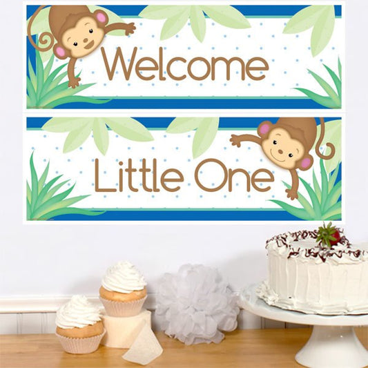 Birthday Direct's Little Monkey Baby Shower Blue Two Piece Banners