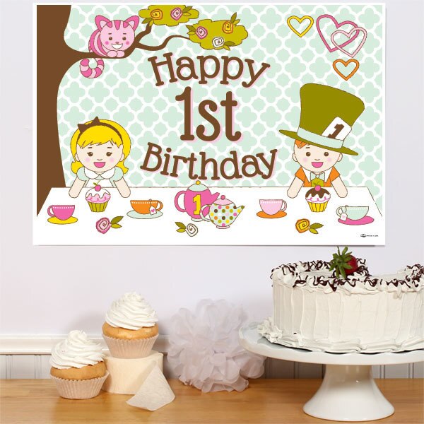 Alice in One-derland 1st Birthday Sign, 8.5x11 Printable PDF Digital Download by Birthday Direct