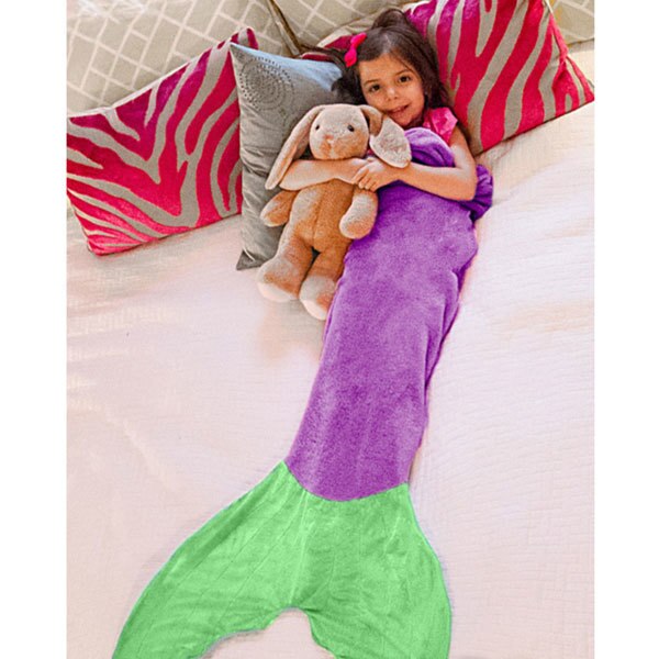 Blankie Tail Mermaid Blanket, Purple, ages 5 - 13 years, set