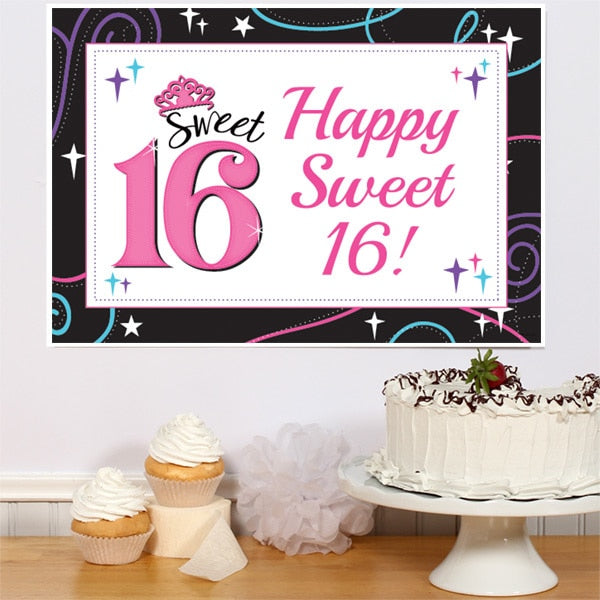 Sweet Sixteen Party Sign, 8.5x11 Printable PDF Digital Download by Birthday Direct