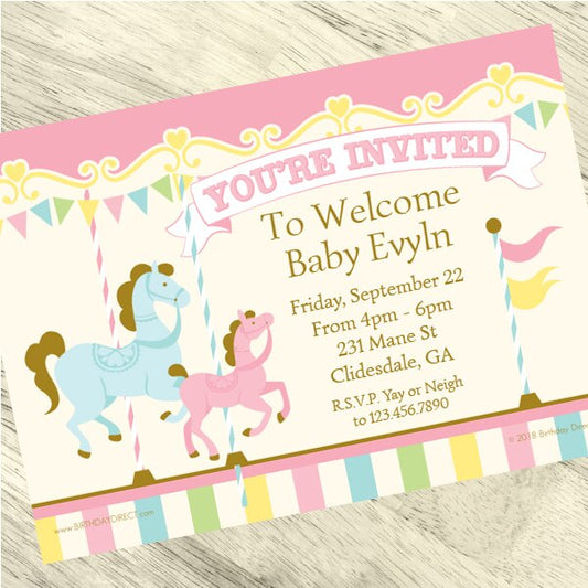 Birthday Direct's Carousel Horse Party Custom Invitations