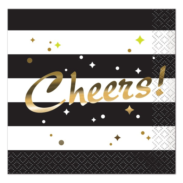 Gold and Black Cocktail Party Beverage Napkins, 5 inch fold, set of 16