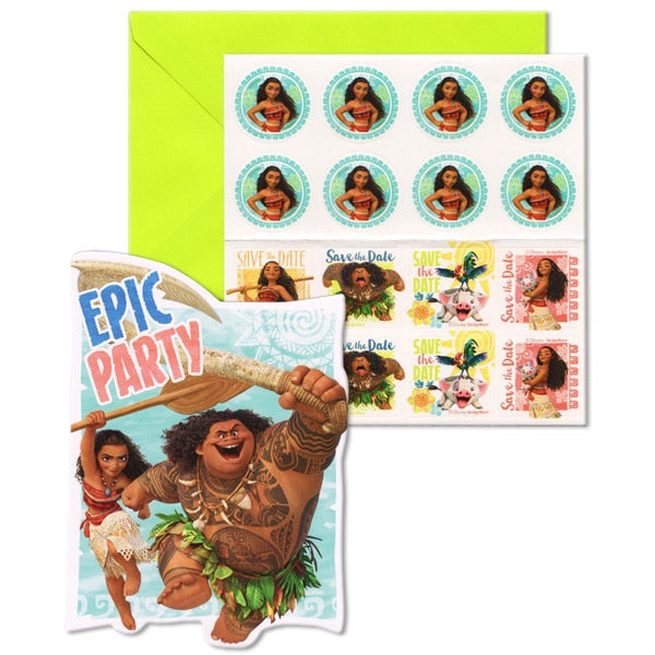 Disney Moana Invitations, Fill In with Envelopes, 6.25 x 4.25 in, 8 ct