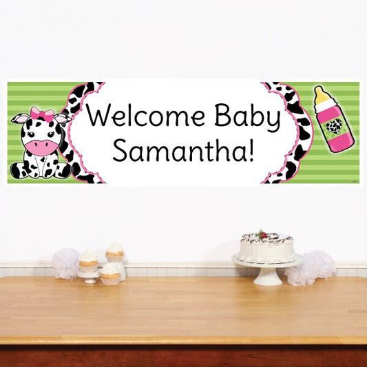 Birthday Direct's Cow Baby Shower Pink Custom Banner