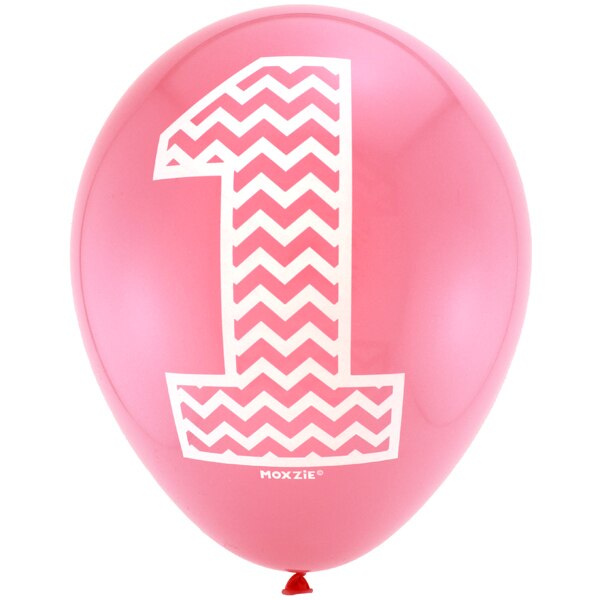 Pink Chevron Number 1 Printed Latex Balloons, 12 inch, 8 count