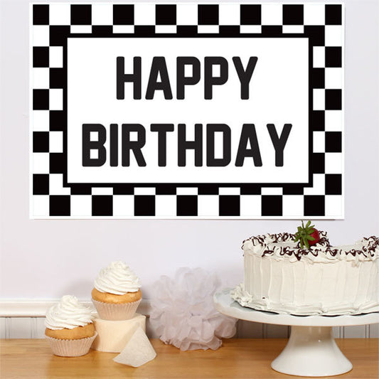Black and White Check Party Sign, 8.5x11 Printable PDF Digital Download by Birthday Direct