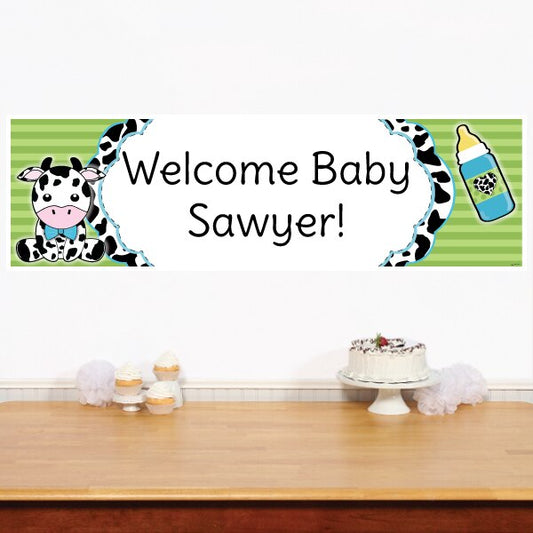 Birthday Direct's Cow Baby Shower Blue Custom Banner