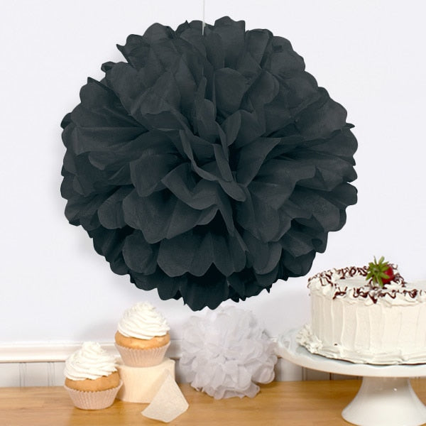Midnight Black Puff Ball Tissue Decoration, 16 inch