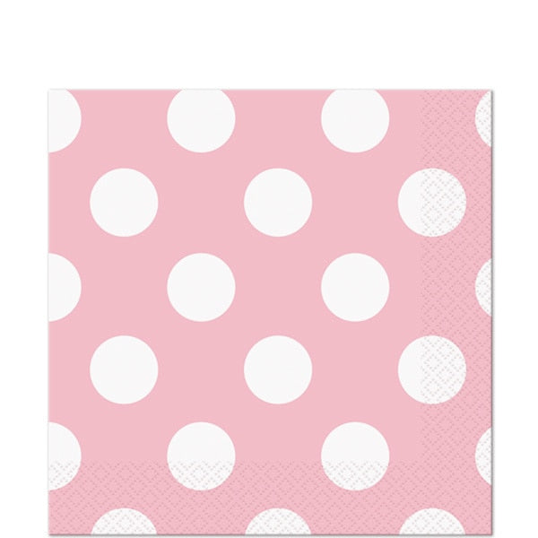 Lovely Pink with White Dot Beverage Napkins, 5 inch fold, set of 16