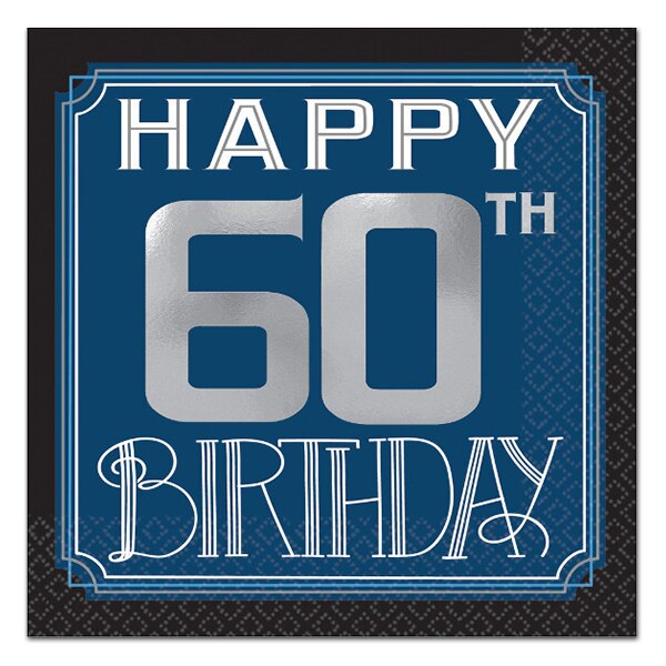 Happy Birthday Man 60th Hot-Stamp Beverage Napkins, 5 inch fold, set of 16