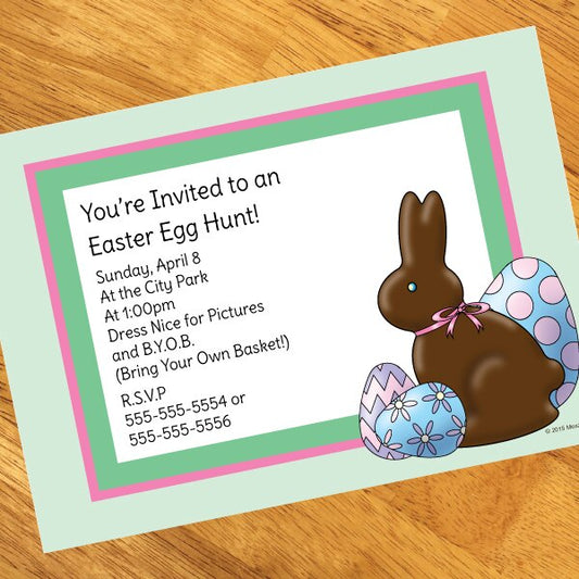 Birthday Direct's Easter Chocolate Bunny Pink Party Custom Invitations