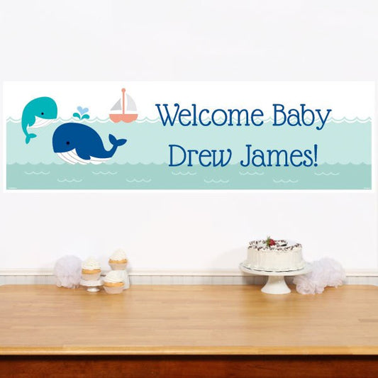 Birthday Direct's Little Whale Baby Shower Blue Custom Banner