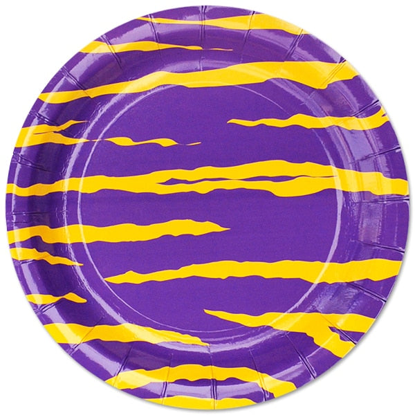 Purple and Gold Tiger Stripe Dinner Plates, 9 inch, 8 count