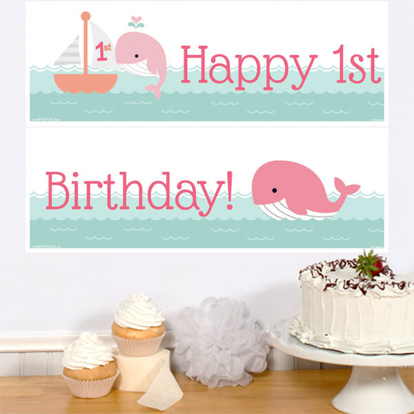 Birthday Direct's Little Whale 1st Birthday Pink Two Piece Banners