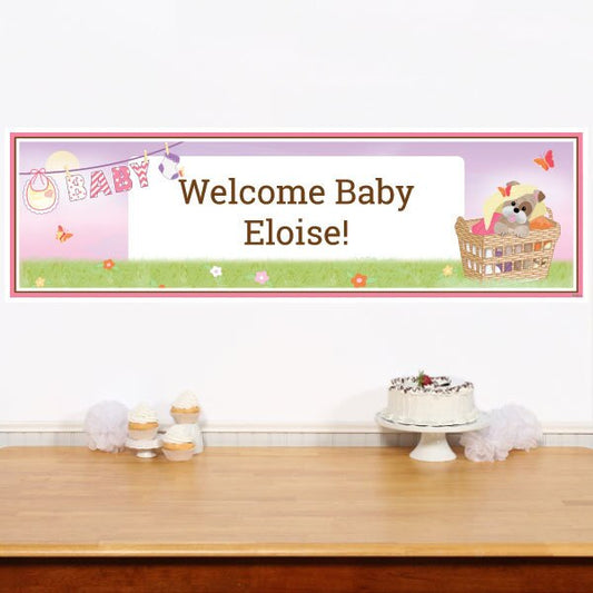 Birthday Direct's Clothesline Puppy Baby Shower Pink Custom Banner