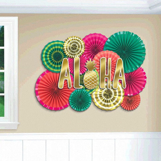 Aloha Flamingo Tropic Party Deluxe Paper Fan Decorating Kit, 12 inch, 22 piece