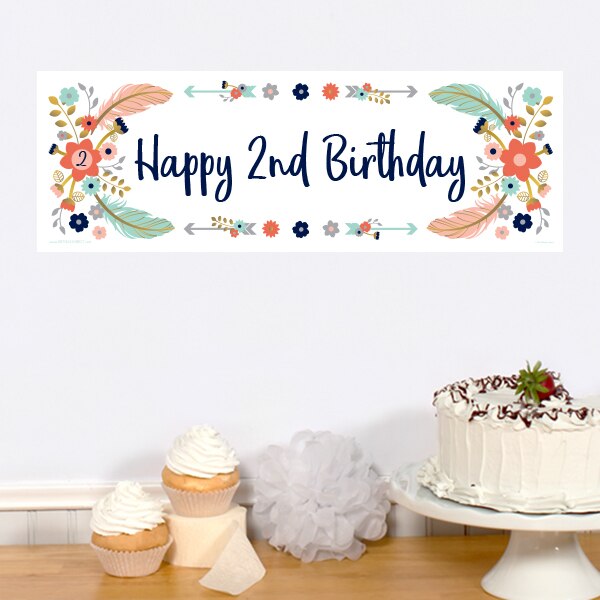 Boho 2nd Birthday Tiny Banner, 8.5x11 Printable PDF Digital Download by Birthday Direct