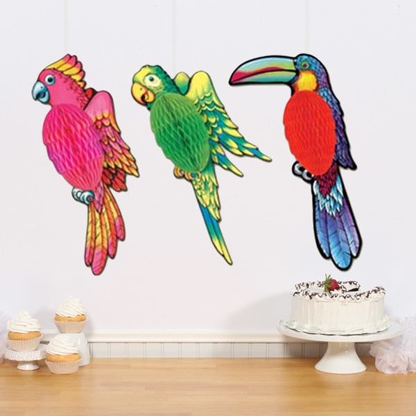 Parrot, Cockatoo, and Toucan Bird Tissue Decorations, 17 inch, each