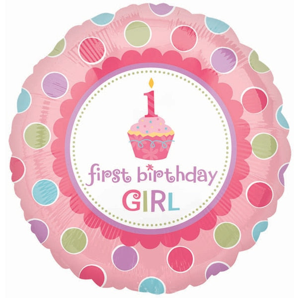 1st Birthday Cupcake Girl Foil Balloon, 18 inch, each