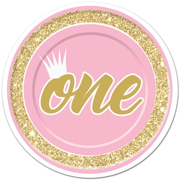 Pink Glitter 1st Birthday Dinner Plates, 9 inch, 8 count