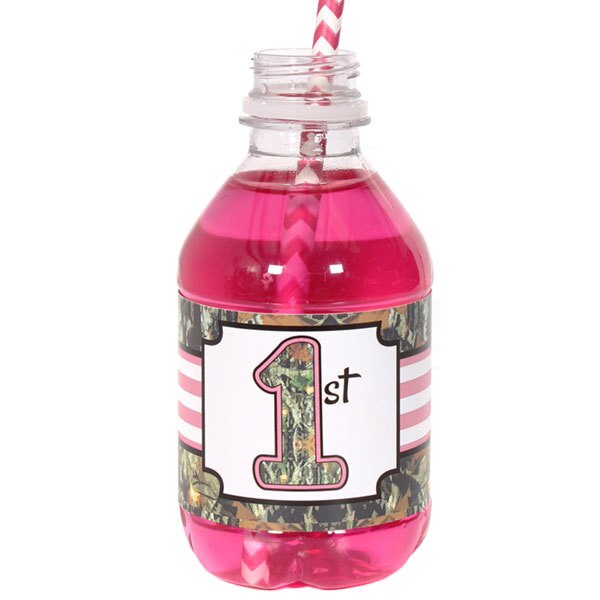 Birthday Direct's Camouflage 1st Birthday Pink Water Bottle Labels
