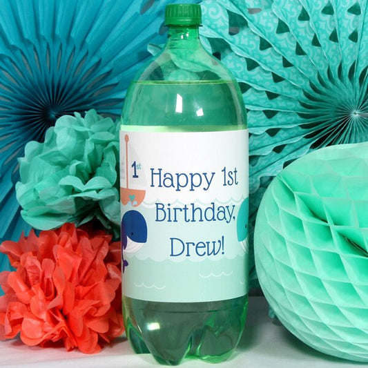 Birthday Direct's Little Whale 1st Birthday Blue Custom Bottle Labels