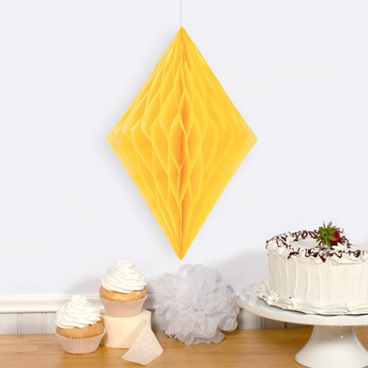 Yellow Diamond Tissue Decoration, 14 inch, 2 Count