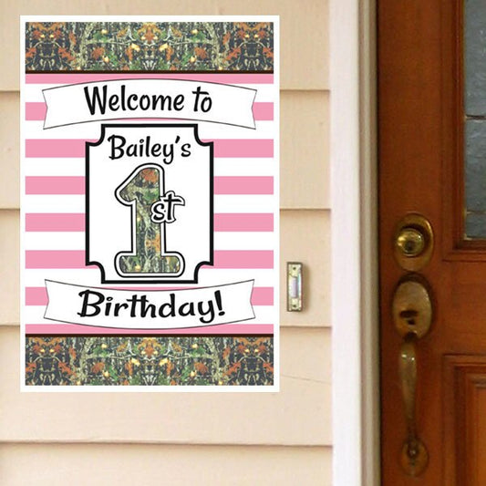 Birthday Direct's Camouflage 1st Birthday Pink Custom Door Greeter