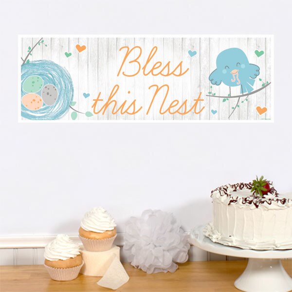 Little Bird Baby Shower Blue Tiny Banner, 8.5x11 Printable PDF Digital Download by Birthday Direct