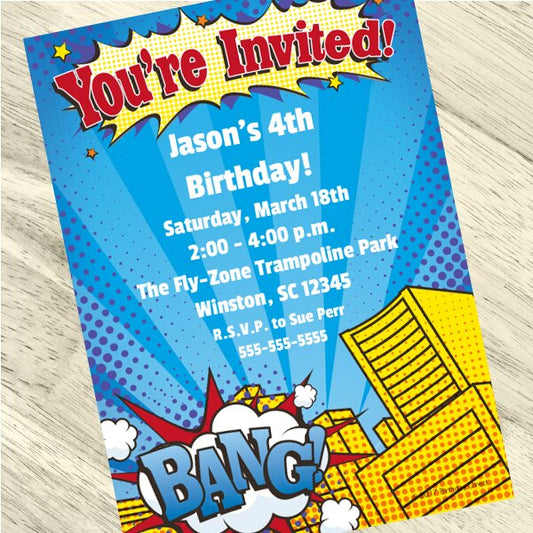 Birthday Direct's Comic Book Party Custom Invitations