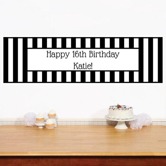 Birthday Direct's Stripe Black and White Party Custom Banner