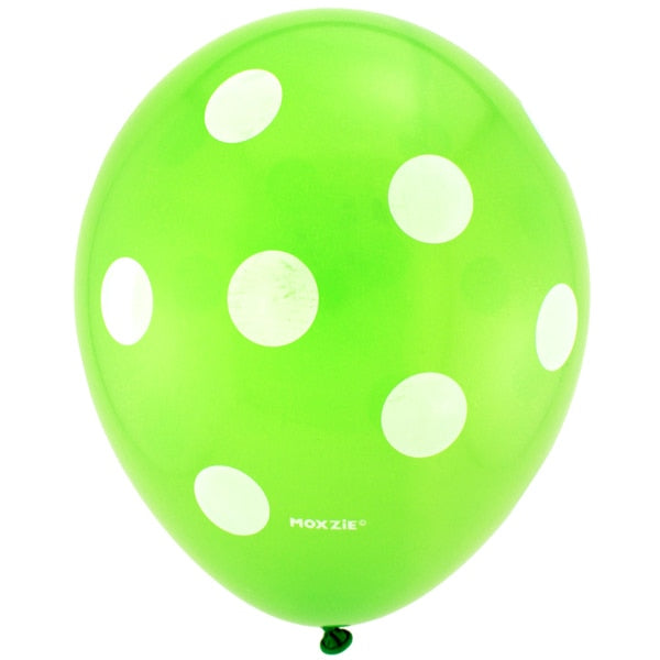 Lime Green with White Polka Dots Printed Latex Balloons, 12 inch, 8 count