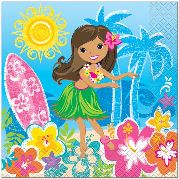 Hula Beach Party Lunch Napkins, 6.5 inch fold, set of 16