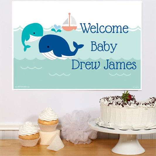 Birthday Direct's Little Whale Baby Shower Blue Custom Sign